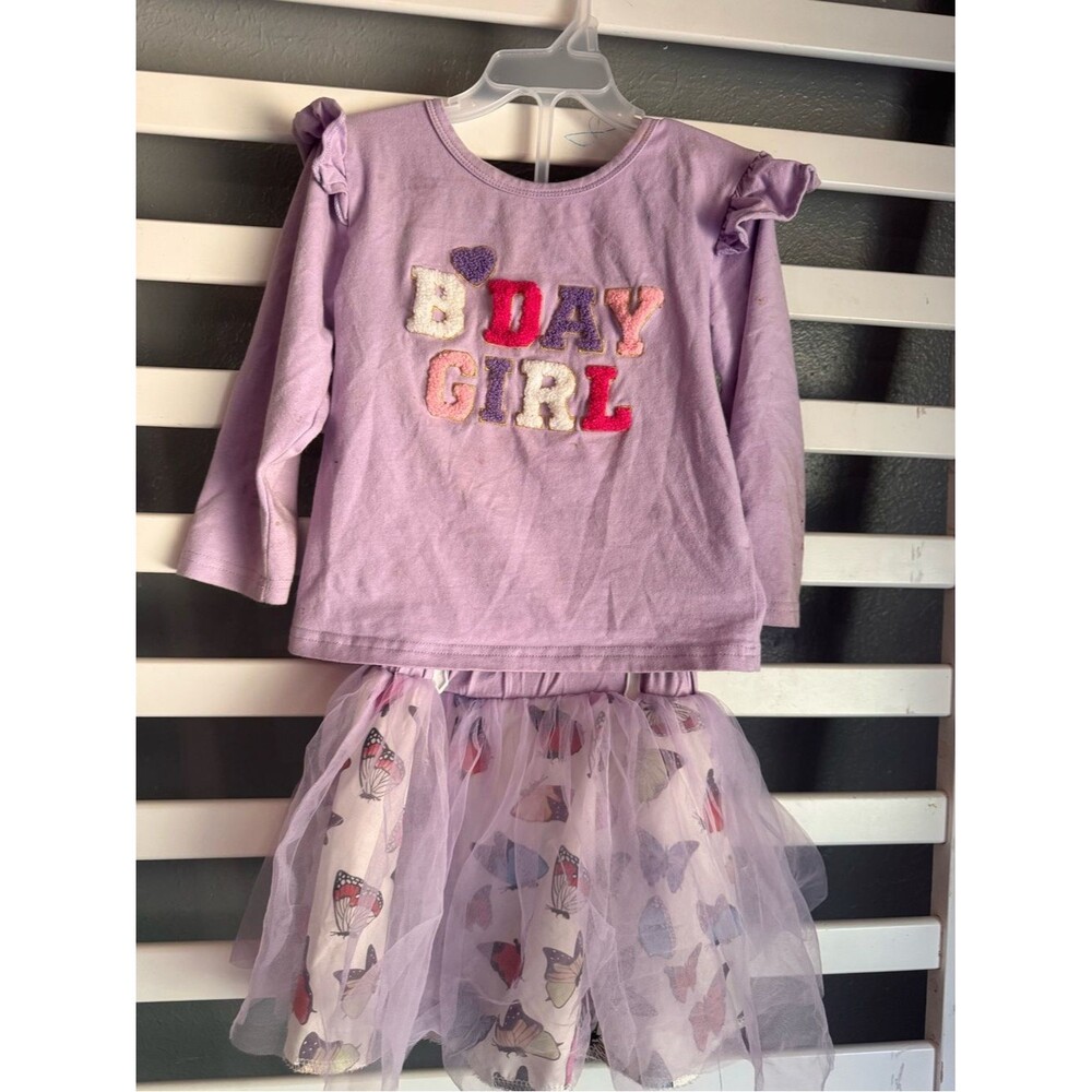 Lilac "B-Day Girl" Kids Matching Set - Top & Tulle Skirt
